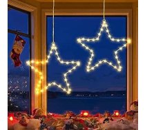 PhilzOps Logu Ziemassvētku gaisma, Pack of 2 40 LED Stars Christmas Lights Iekštelpu baterijas logu gaismas Ziemassvētku zvaigžņu pasaku gaismas istabai Dārza balkons Kāzu pusei Silti balta krāsa
