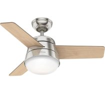 HUNTER Finley 50643 91 cm iekštelpu griestu ventilators ar gaismu/ tālvadības pulti, matēta niķeļa korpuss, 3 maināmas melnā riekstkoka un dabīgā koka lāpstiņas vasarai/ziemai