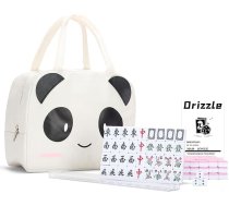 drizzle Tradicionālās ķīniešu versijas spēļu komplekts 0,9 collas Pārnēsājams 146 flīžu melamīna materiāla mah-džongs - ar plauktu slīdņiem un pandas somu ceļošanai, ģimenei, atpūtai