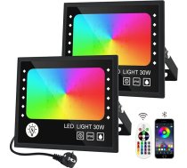 RGB prožektors 30 W, RGB LED prožektors 2 ar 16 miljoniem krāsu, 28 režīmi, krāsu maiņa, regulējams, tālvadības pults un lietotnes vadība, RGB prožektors, IP66 ūdensizturīgs āra prožektors dārzam,