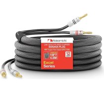 Nakamichi 24K zeltīts banāna spraudnis ar (15 pēdu) skaļruņa kabeli, 99,9% bezskābekļa varš (OFC), augstas izturības pīts kabelis, mājas kinozāles pastiprinātājs - melns (12AWG/15FT/4,5M)