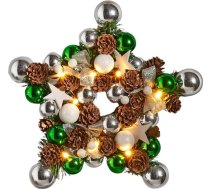 LED zvaigžņu Ziemassvētku vainags, diametrs 28 cm, durvju vainags, Ziemassvētku adventes vainags, zvaigznes formas, dekoratīvais vainags, galda vainags, izgaismots ar zvaigznēm, bumbiņām, čiekuriņiem, Ziemassvētku rotājums piekāršanai vai ie