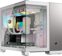 CORSAIR 2500X Small-Tower mATX divu kameru PC korpuss - rūdīts panorāmas stikls - saderīgs ar reversā savienojuma pamatplatēm - bez ventilatoriem - balts/sātanpelēks alumīnijs