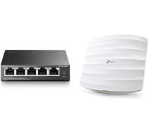 TP-Link EAP225 AC1350 WLAN piekļuves punkts un TP-Link TL-SG1005P 5 portu gigabitu PoE komutators ar 4 PoE+ pieslēgvietām