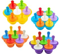 4 iepakojuma silikona popsicle veidnes, krāsainas mini veidnes ar plastmasas kociņiem, atkārtoti lietojamas ledus veidnes un saldējuma veidnes, 7 dobumu DIY ledus veidnes paštaisītai pārtikai