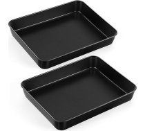 HaWare nepielipīgs cepšanas paplātes, nerūsējošā tērauda cepamais trauks, dziļš cepeškrāsns paplātes, 2 komplekti, taisnstūrveida kūku veidne, cepšanas forma cepumiem/lazanjai/cepumam, 31,6 x 24,6 x 5 cm, nerūsējošā tērauda cepamais t