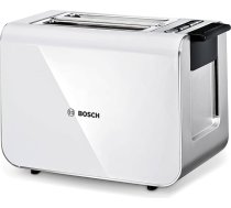 Bosch tosteris Styline TAT8611N, iebūvēts bulciņu piederums, pacelšanas funkcija, atkausēšanas funkcija, automātiskā izslēgšanās, maizes centrēšanas funkcija, 800 W, nerūsējošais tērauds/balts