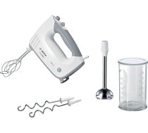 Bosch ErgoMixx MFQ36470 rokas maisītājs, 2 putekļi, 2 nerūsējošā tērauda mīklas āķi, nerūsējošā tērauda maisīšanas pamatne, maisīšanas kauss, 5 līmeņi un turbo līmenis, 450 W, balts/pelēks