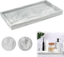 ADERTOS Vannas istabas paplāte Keramikas vannas istabas paplāte 28 x 16 cm Pelēka dekoratīvā paplāte Vannas istabas tualetes galdiņš Ziepju dozators paplāte izlietnei ar 2 paliktņiem kosmētikas piederumiem Šampūns
