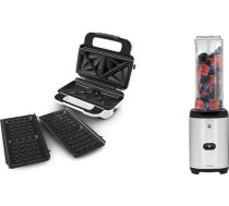 Tefal SW7011 Snack XL sviestmaižu veidotājs un vafeļu gludeklis, 2 nesadalāmu plākšņu komplekti, 850 W, balts/ melns & WMF Kult X Mix & Go Mini Smoothie Maker, Stand Mixer, Shake Mixer 300 Watt