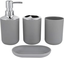 4 gab. vannas istabas piederumu komplekts, plastmasas zobu birstes turētājs, zobu birstes kauss, ziepju dozators, pudele, ziepju trauks, moderns vannas istabas piederumu komplekts, losjona pudele, (pelēks)