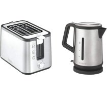 Krups BW442D Control Line Premium tējkanna, 1,7 l, 2400 W, nerūsējošais tērauds/melns & KH442D10 Control Line Premium tosteris ar 6 brūnināšanas līmeņiem (720 W), nerūsējošais tērauds/melns
