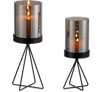Sziqiqiqi laternas sveču turētājs melna apdare: Metāla sveču turētājs Pillar Candles ar pelēka stikla cilindra galda dekoru - moderns sveču turētājs ģeometrisks dzīvojamai istabai palodzei Āra āra āra apdare