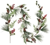 180 cm Ziemassvētku priežu vainags vainags ar sarkanām ogām Sniega priedes adatas Priežu čiekuri Egles eikalipta lapas Ziemas zaļš vainags Ziemassvētku kamīna kāpņu galda dekorēšanai