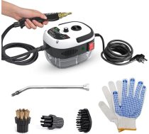 Irishom rokas tvaika tīrītājs, augstspiediena tvaika tīrītājs, 3 bāri, 2500 W, 1000 ml ūdens tvertne, 100 grādi, 6 ātrumi, regulējams, ar 3 veidu birstes galviņām, virtuves piederumiem, flīzēm (balts)