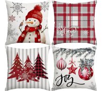 Miaikoe Ziemassvētku spilvenu pārvalki 50 x 50 cm, dekoratīvie lauku sniega sniega cilvēka prieka ticība Ziemassvētku eglītei Sarkans spilvenu pārvalks ziemas brīvdienu mājas dekorēšanai