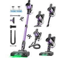 SUXIANGVAC Bezvadu putekļsūcējs 45KPa/500W/45min, jaudīgs akumulatora putekļsūcējs ar 3 līmeņiem, LED displejs, pretapaugšanas birste grīdām, paklājiem, matiem, automašīnām - violets