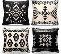 Cheekywares Āra spilvena pārvalks, 50 x 50 cm, melns un balts, dekoratīvs boho spilvena pārvalks, aztekas, cilšu etniskais dīvāna spilvens, dekoratīvs spilvens, dzīvojamā istaba, guļamistaba, dārzs, dīvāna spilvens