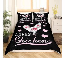 Meitene mīl ziedu vistas Comforter Cover 135 x 200 lauku saimniecības dzīvnieku drukas gultas piederumi komplekts meitenēm, bērniem, pusaudžiem istaba krāsains ziedu dekori vistas sega sedz rozā mīlestība sirds gultas pārklājs