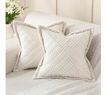 Volcanics Dekoratīvie Ziemassvētku spilvenu pārvalki Cream White 18x18 collu komplekts no 2 Soft Splicing Corduroy Wide Side Twill spilvenu pārvalki Modern Farmhouse Boho Decor