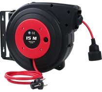 EnergyPro kabeļu rullis 15 m + 2 m, 2300 W kabeļu rullis, pie sienas montējams pagarinātājs, automātiska uztīšana, 180° rotācija, TÜV noteikšana, komplektā ietilpst uzstādīšanas materiāli