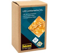 Idena 8582074 LED pasaku gaismas ar 30 LED diodēm silti baltā krāsā, ar 6 stundu taimera funkciju, darbojas ar baterijām, aptuveni 2,6 m garas, izmantošanai iekštelpās, kā dekorācija ballītēm, Ziemassvētkiem, kāzām