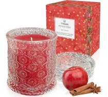 TTRWIN Sarkana aromātiska svece stiklā, ar bagātīgu ābolu un kanēļa aromātu, 200 g, dabīga sojas vaska svece, ilgi deg, dāvana Ziemassvētkiem, dzimšanas dienai, mājas apsildīšanai