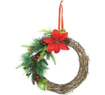 HEITMANN DECO - rotangpalmas vainags ar zariem un ziediem - dabīgs/zaļš/sarkans - apmēram 28 cm
