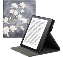 kwmobile Hülle saderīgs ar Amazon Kindle Oasis 10. Generation Hülle - Case mit Schlaufe und Ständer - Magnolien Taupe Weiß Blaugrau