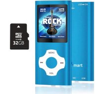 Tabmart MP3 MP4 mūzikas atskaņotājs ar 16GB MicroSD atmiņas kartes atbalstu Audio atskaņotājs Mediju atskaņotājs FM radio E-grāmata Iebūvēts skaļrunis Ilgs akumulatora darbības laiks 1,81 collu krāsu displejs Mūzikas atskaņotājs zils