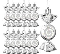 Threan 12 Ziemassvētku eglīšu saldumi Ziemassvētku eglīšu rotājumi Candy Glitter Hanging Christmas Candy Ornaments Candy Cane Decoration with Golden Ropes (Silver, Plastic)
