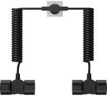 Pagarinātājs ar 4 kontaktligzdām, 2 m Schuko spirālveida pagarinājums (230 V/16 A), PVC aizsargkontaktu spirālveida barošanas kabelis mājai, iekštelpām, birojam, melns