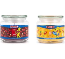 Haribo aromātisko sveču komplekts ar vāciņu, 2 gab., Cherry Cola & Tropical Fun (300 g), sveču komplekts mājai, augļu aromāta sveces ar ilgu degšanas laiku (50 h)