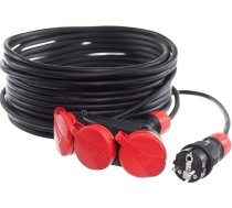 KEL pagarinātājs 3 x 1,5 mm² IP44 kabelis gumijas šļūtenē Vairāku ligzdu strāvas pagarinātājs Sarkans melns 10 m