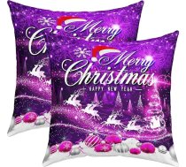 Ziemassvētku spilvenu pārvalki 18x18 collu 2 Pack Soft Christmas Elk Room Decor Luxury Dekoratīvie spilveni Covers Purple Happy New Year Cushion Covers