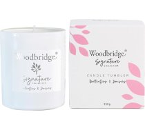 Woodbridge aromātiskā svece stiklā ar vāciņu Butterflies on Daisies aromātiskā svece Floral Small aromātiskā svece Degšanas laiks līdz 50 stundām White Candle (250 g) Signature Collection