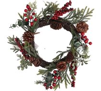 Vacchetti Giuseppe Ziemassvētku vainags zaļš, dabīgs, plastmasas, ar priežu čiekuriem un ogām, 35 cm plats 6323580000