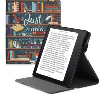 kwmobile Aizsargvāciņš saderīgs ar Amazon Kindle Oasis 10. paaudzes lasāmrīku ar siksniņu un statīvu - daudzkrāsains bibliotēkas motīvs
