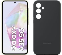 Samsung Galaxy A35 5G viedtālrunis, Android mobilais tālrunis bez līguma, 256 GB / 8 GB RAM, akumulatora darbības laiks 2 dienas, 50 MP kamera, lielisks citrons + silikona korpuss, melns