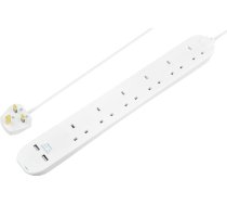 Masterplug BSNU110N 1m 6 virzienu USB lādētāja pagarinātājs, balts