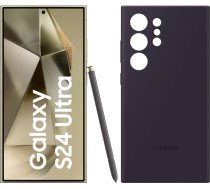 Samsung Galaxy S24 Ultra AI viedtālrunis, 12 GB RAM / 512 GB atmiņa, titāna dzeltens, silikona korpuss tumši violets