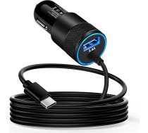 USB auto lādētāja adapteris, 3,4 A cigarešu aizdedzinātāja USB lādētājs, ātrais USB C auto lādētājs ar 1 m USBC kabeli Samsung Galaxy A16/A15/A14/A14/A55/A56/A54/A35/A26/S25/S24/S23/S22/S21, iPhone 16/15