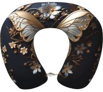 WZYCWB Gold White Butterflies Memory Foam U-veida ceļojumu spilvens Camping Home Office Driving Headrest Leisure Travelling Neck Pillow