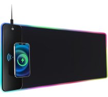 QUMOX RGB peles paliktnis, 15 W ātrās bezvadu uzlādes īpaši liels 800x300x4 mm LED spēļu peles paliktnis ar 10 LED režīmiem, gludas virsmas neslīdošs paklājs spēlēm, rakstāmgalda, datoriem un birojam