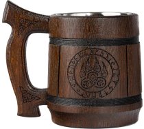 Vikingu krūze 0,6 L - koka alus krūze ar dzīvības koka gravējumu - alus dāvana, vikingu kauss, viduslaiku krūze, alus krūzes, dāvana alus cienītājiem, Tēva dienas dāvana (Wolf Paws Brown)