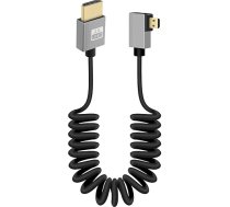4K Micro HDMI spirālveida kabelis, īss Micro HDMI vīrietis uz HDMI vīrietis atsperes elastīgs plāns kabelis, Micro HDMI 90 grādu kabelis 18Gbps 3D 4K @ 60Hz, kameras video uztveršanas kartei (labajā leņķī)