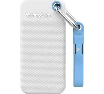 Verbatim Pocket SSD 2TB ārējais SSD USB 3.2 Gen 2 līdz 1000MB/s lasīšanas un rakstīšanas ātruma ārējais cietais disks ar 2 gumijas vāciņiem (balts un gaiši zils) PC, Mac un konsolēm, balts