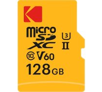 Kodak MicroSD karte 128GB UHS-II U3 V60 Liela ātruma 300MB/s nolasīšana 160MB/s ierakstīšana 4K/8K video Ideāli piemērota fotografēšanai un videogrāfijai Komplektā ietilpst SD adapteris