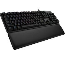 Logitech G513 mehāniskā spēļu klaviatūra, GX-Brown taktilo slēdži, RGB apgaismojums, USB caurlaides cilpa, plaukstas balsts ar atmiņas putām, alumīnija korpuss, ASV QWERTY izkārtojums, melna krāsa