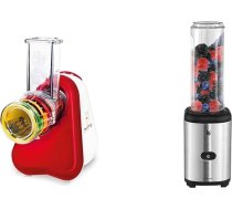 Moulinex DJ756G Fresh Express Plus elektriskais šniceļu mehānisms 5 ieliktņi, ieskaitot rīvētājus 200 W, sarkans/balts & WMF Cult X Mix & Go Mini Smoothie Maker, Blender Electric, Shake Mixer 300 Watt